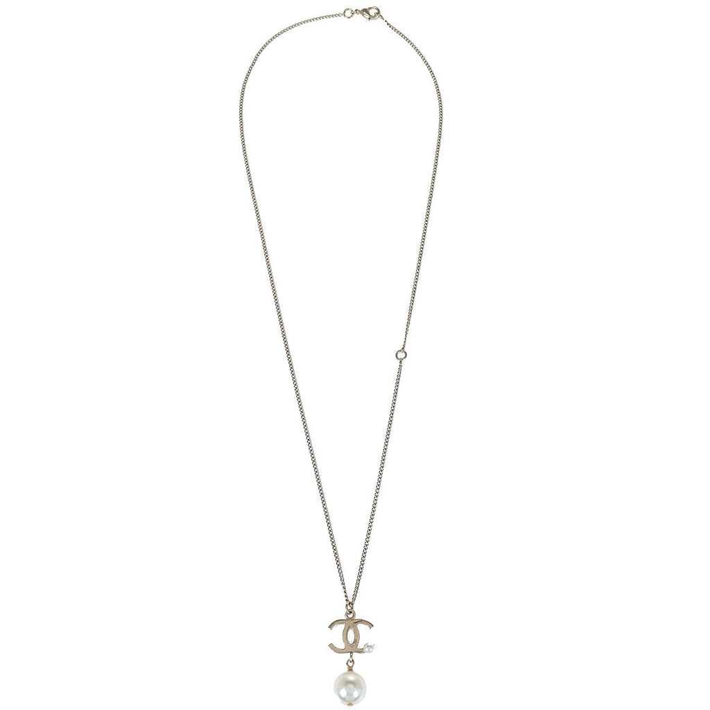 Chanel Charm CC Gold Chain Necklace Costume Pearl B14P