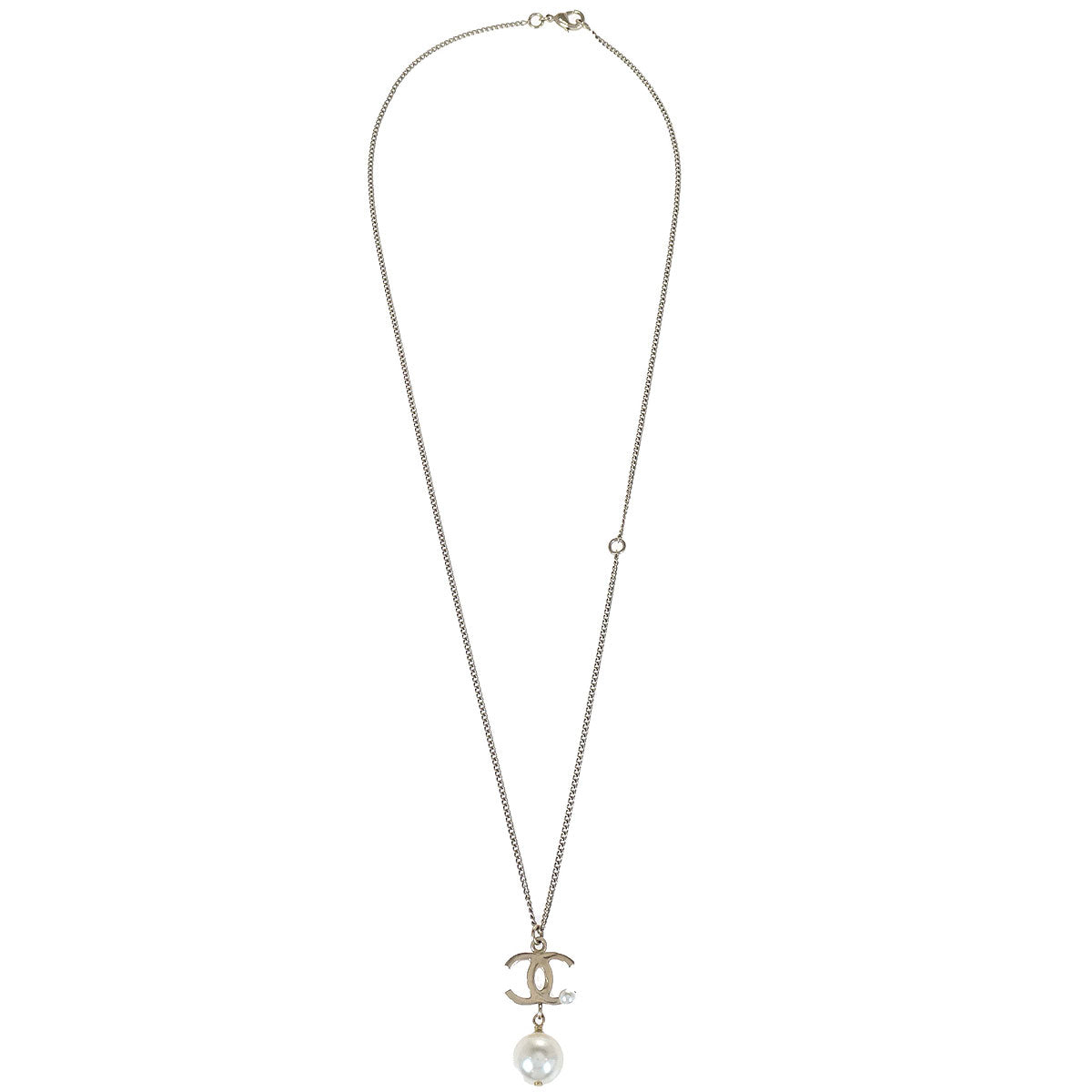 Chanel Charm CC Gold Chain Necklace Costume Pearl B14P