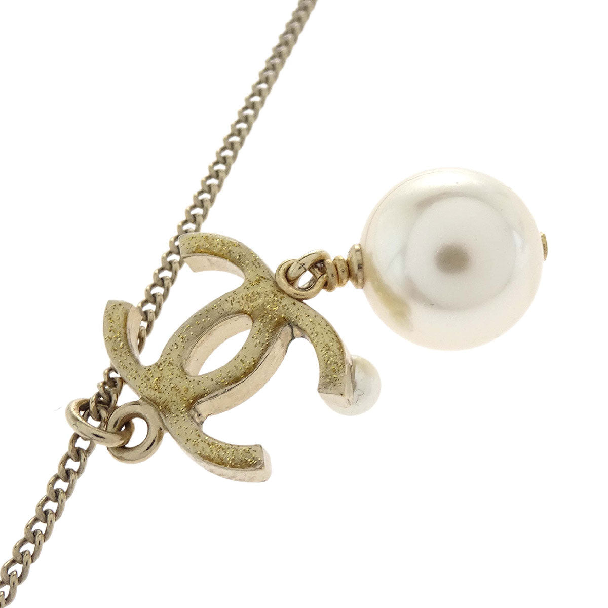 Chanel Charm CC Gold Chain Necklace Costume Pearl B14P