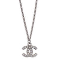 Chanel CC Chain Necklace Pendant Silver Rhinestone 10V