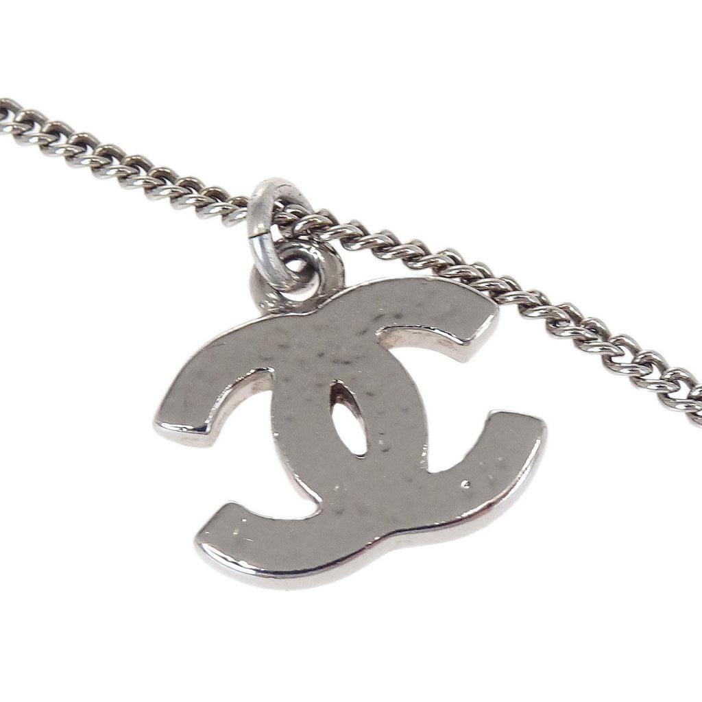 Chanel CC Chain Necklace Pendant Silver Rhinestone 10V