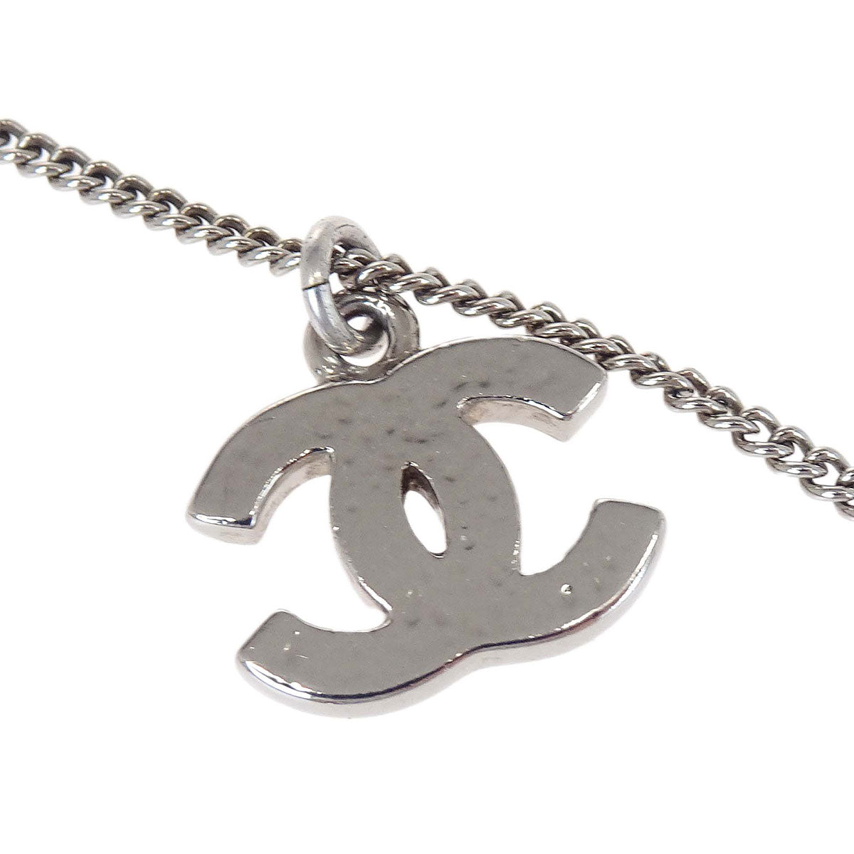 Chanel CC Chain Necklace Pendant Silver Rhinestone 10V
