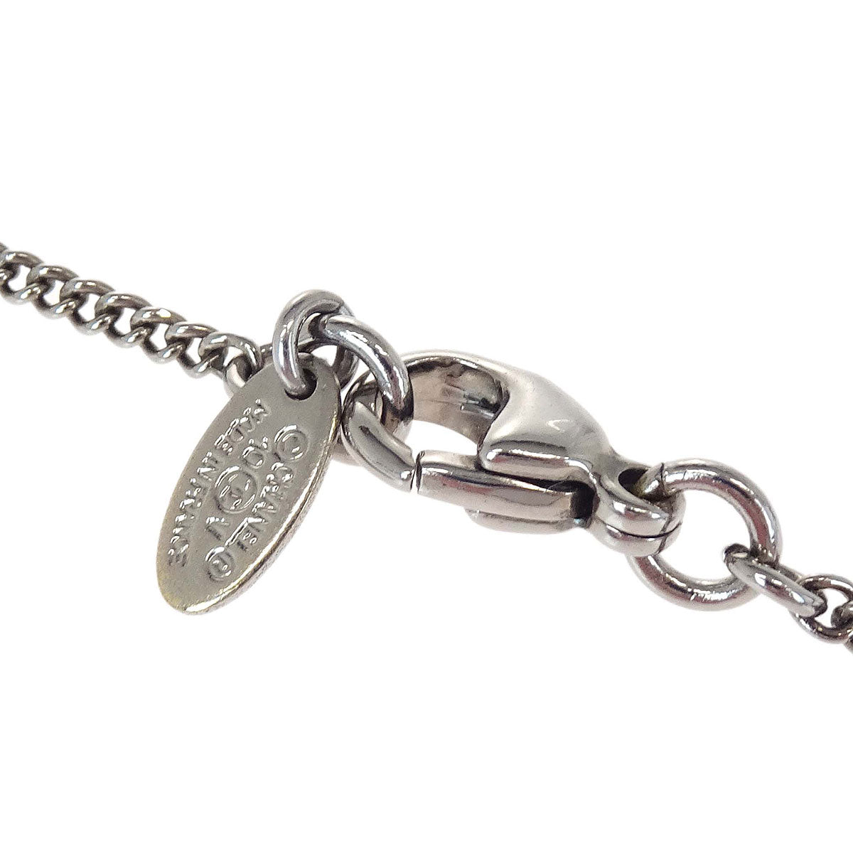 Chanel CC Chain Necklace Pendant Silver Rhinestone 10V