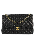 Chanel 2014 Black Lambskin Jumbo Classic Double Flap Shoulder Bag