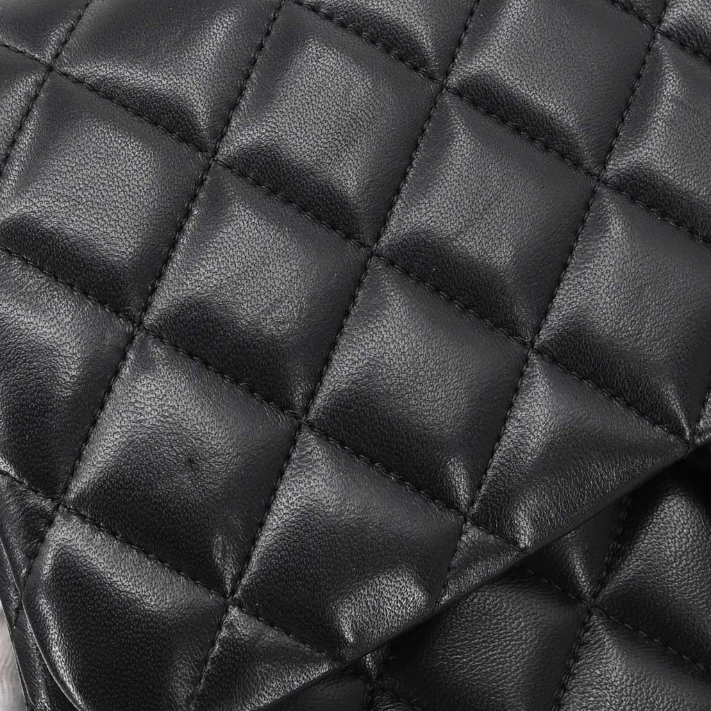 Chanel 2014 Black Lambskin Jumbo Classic Double Flap Shoulder Bag
