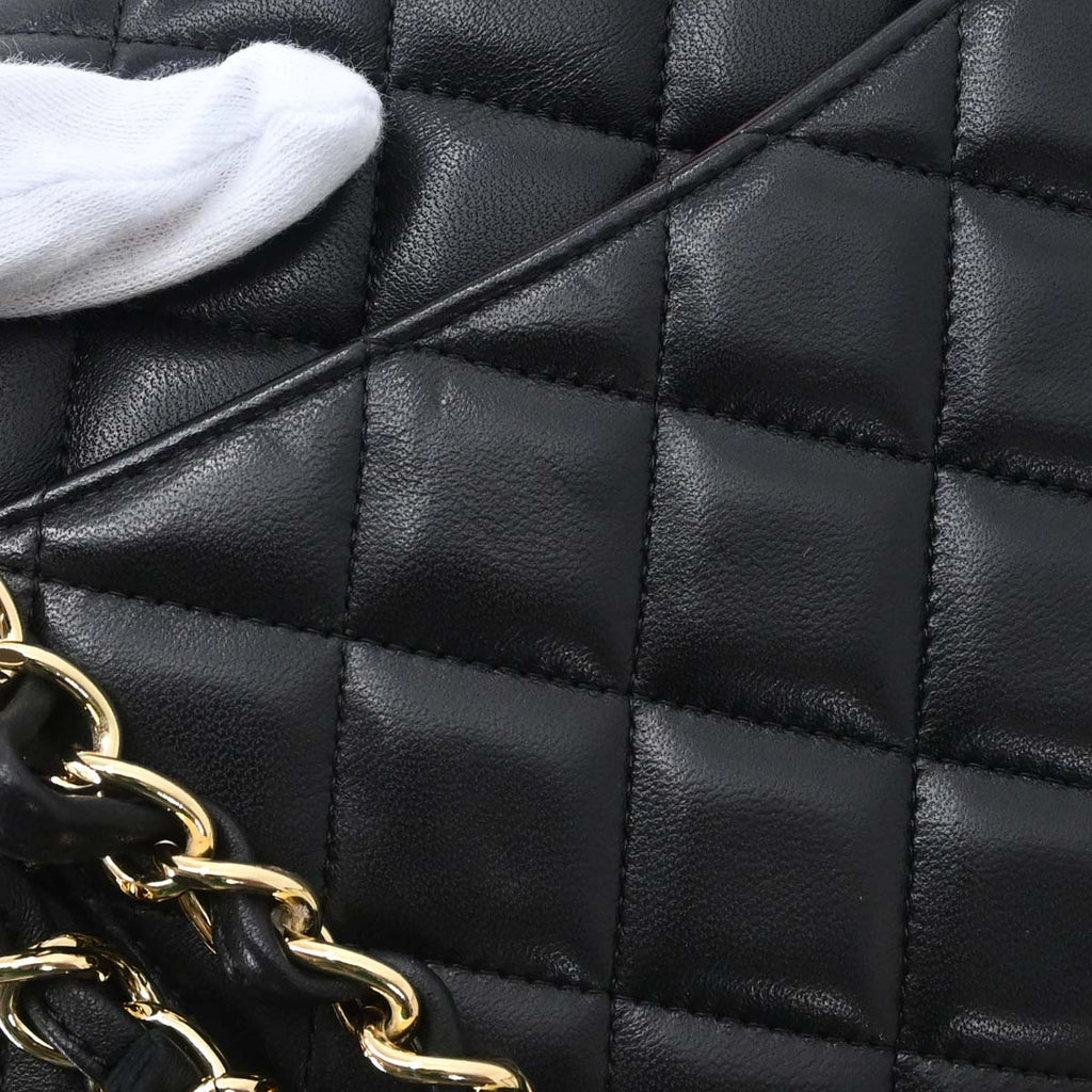 Chanel 2014 Black Lambskin Jumbo Classic Double Flap Shoulder Bag