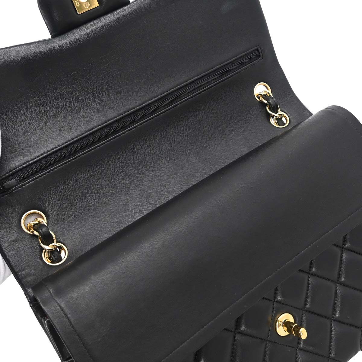 Chanel 2014 Black Lambskin Jumbo Classic Double Flap Shoulder Bag