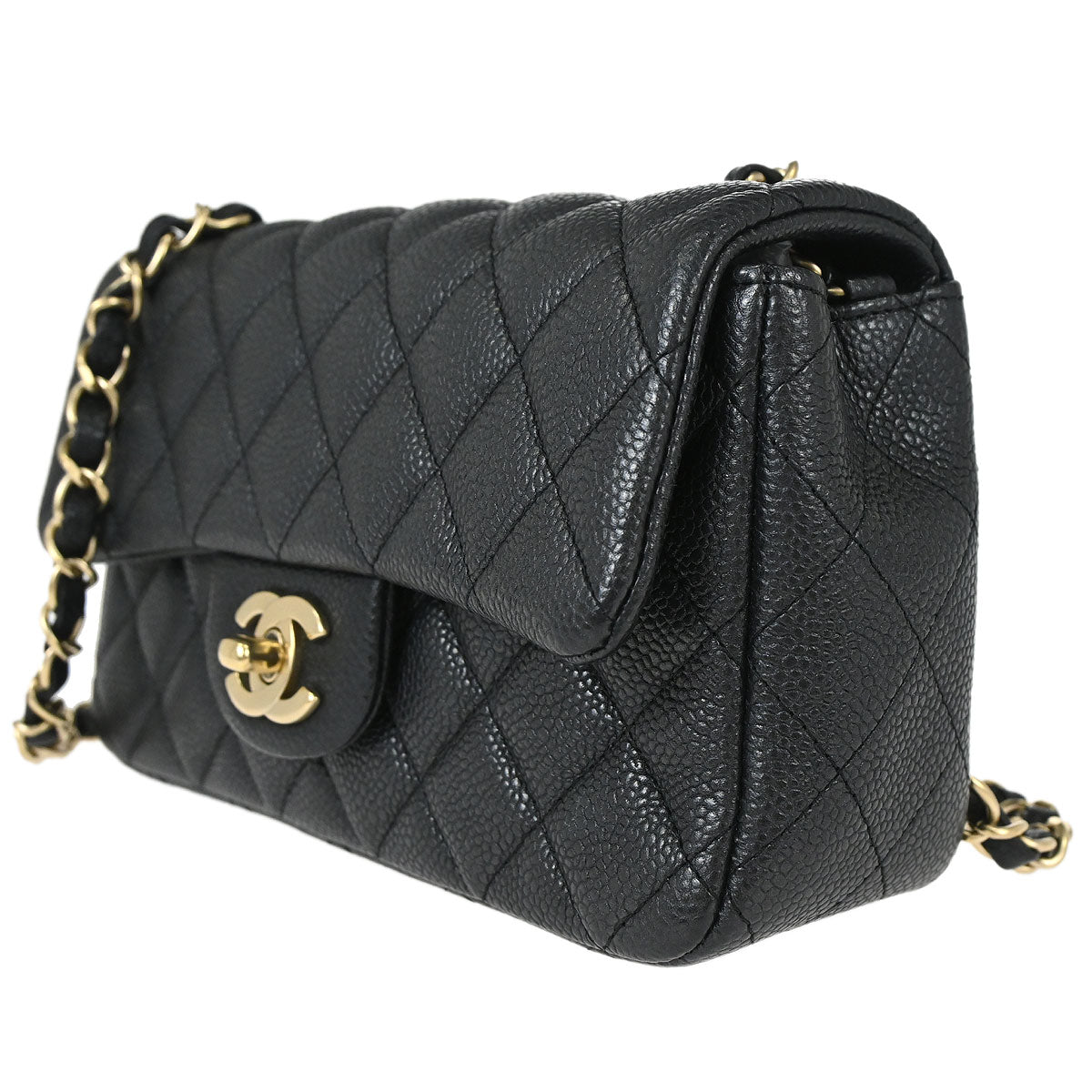 Chanel 2014-2015 Black Caviar Skin Classic Single Flap Shoulder Bag