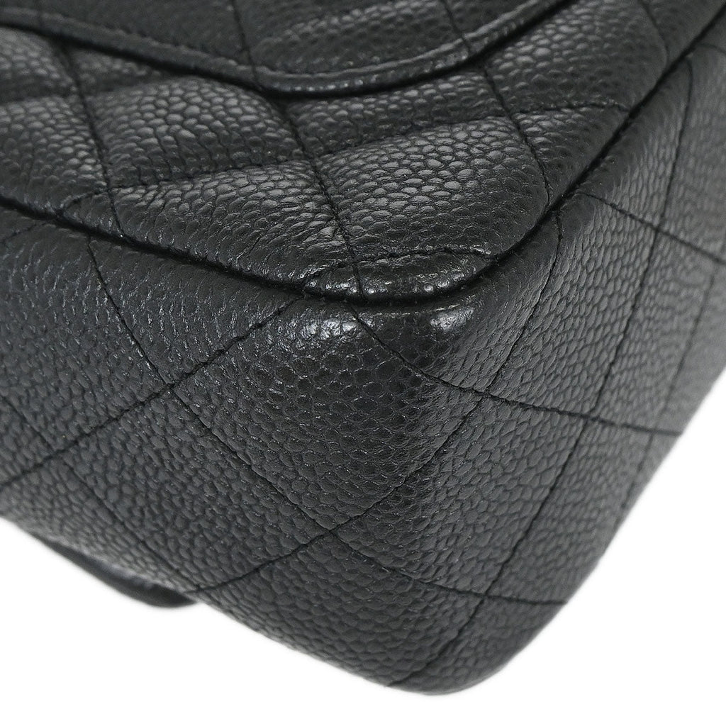 Chanel 2014-2015 Black Caviar Skin Classic Single Flap Shoulder Bag