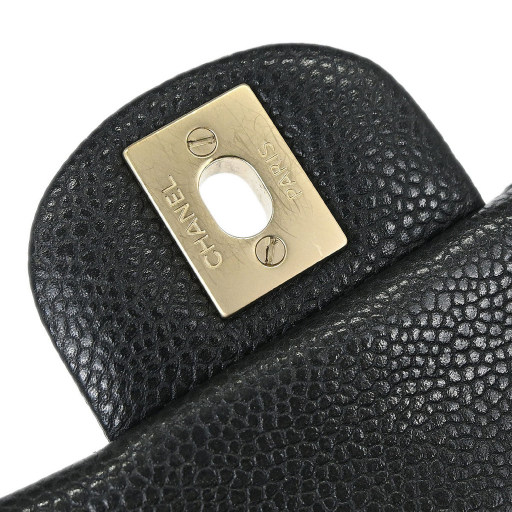 Chanel 2014-2015 Black Caviar Skin Classic Single Flap Shoulder Bag