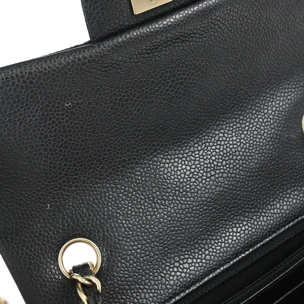 Chanel 2014-2015 Black Caviar Skin Classic Single Flap Shoulder Bag