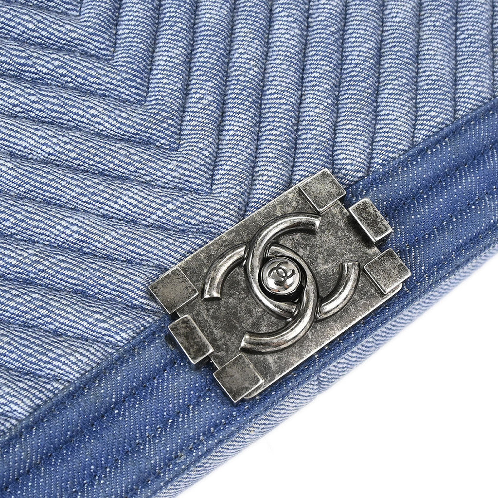 Boy Chanel 2014-2015 Blue Denim Chevron Medium Shoulder Bag