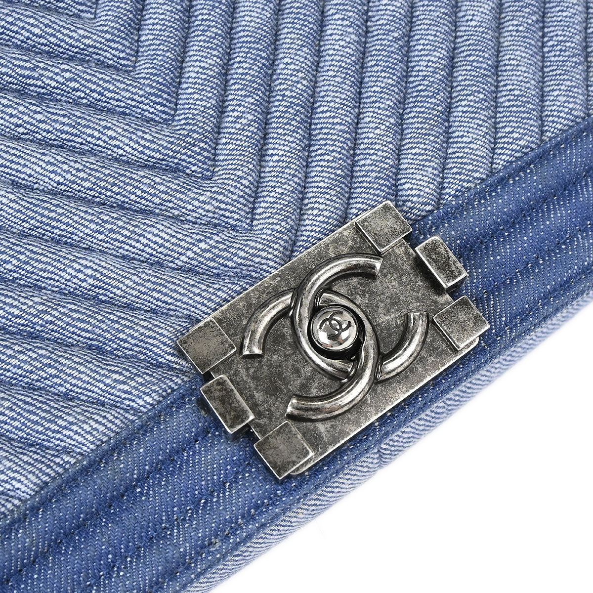 Boy Chanel 2014-2015 Blue Denim Chevron Medium Shoulder Bag