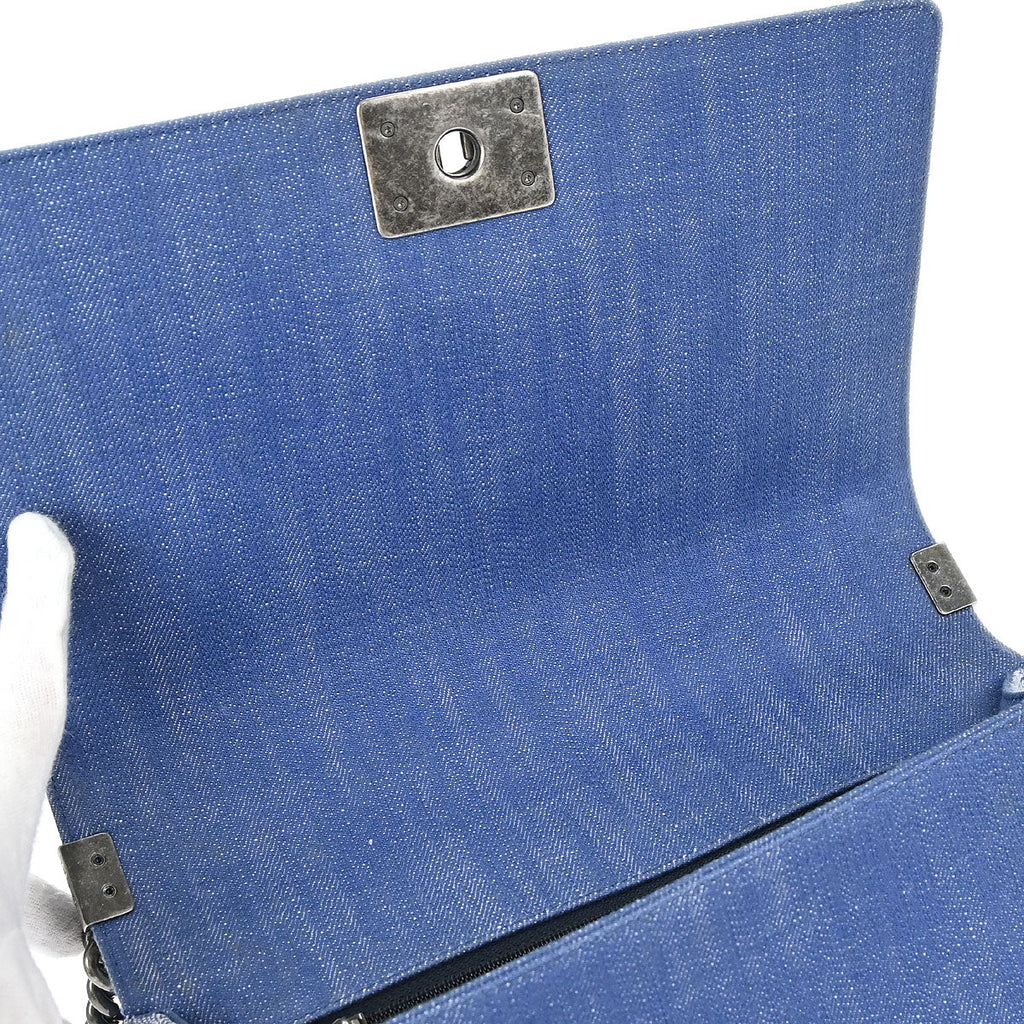 Boy Chanel 2014-2015 Blue Denim Chevron Medium Shoulder Bag