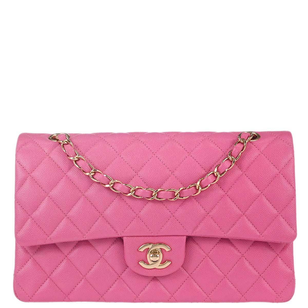 Chanel 2019 Pink Caviar Skin Medium Classic Double Flap Shoulder Bag