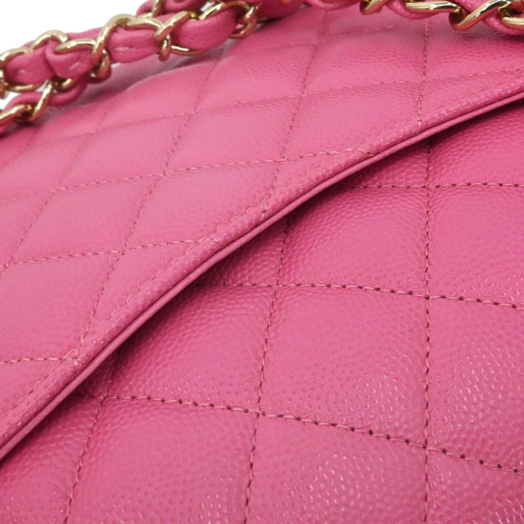 Chanel 2019 Pink Caviar Skin Medium Classic Double Flap Shoulder Bag