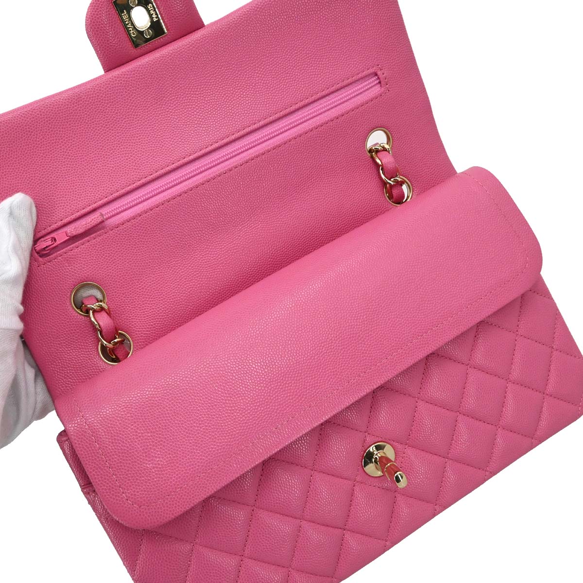 Chanel 2019 Pink Caviar Skin Medium Classic Double Flap Shoulder Bag