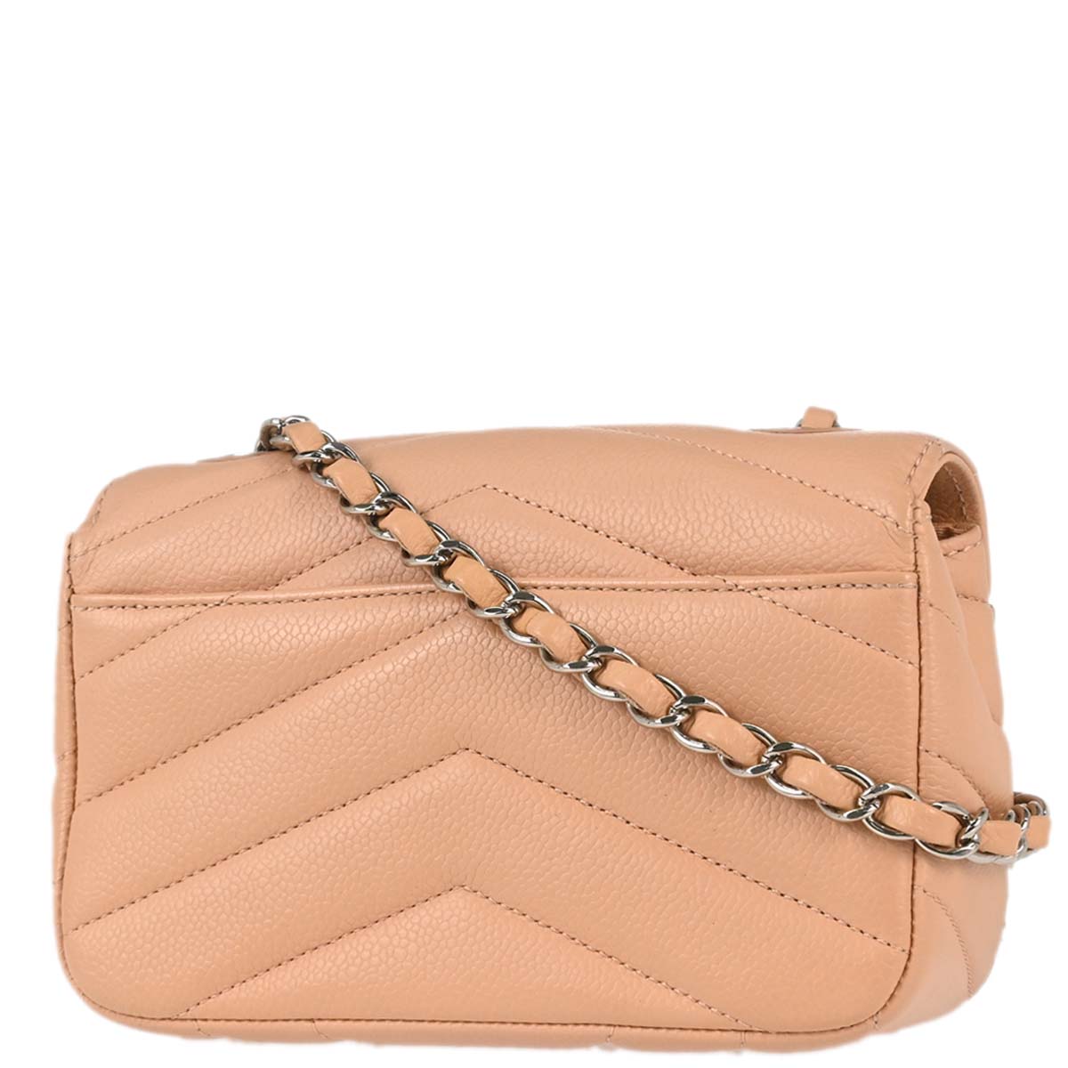 Chanel 2017-2018 Beige Caviar Skin Chevron Shoulder Bag