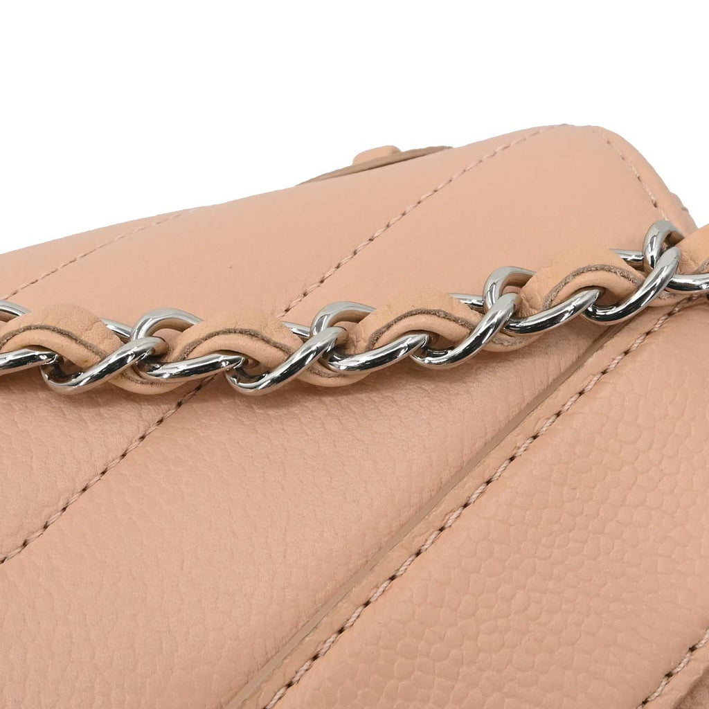 Chanel 2017-2018 Beige Caviar Skin Chevron Shoulder Bag