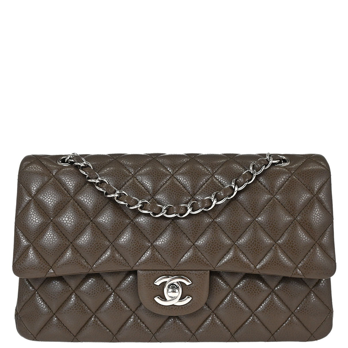 Chanel 2012 Brown Caviar Skin Medium Classic Double Flap Shoulder Bag