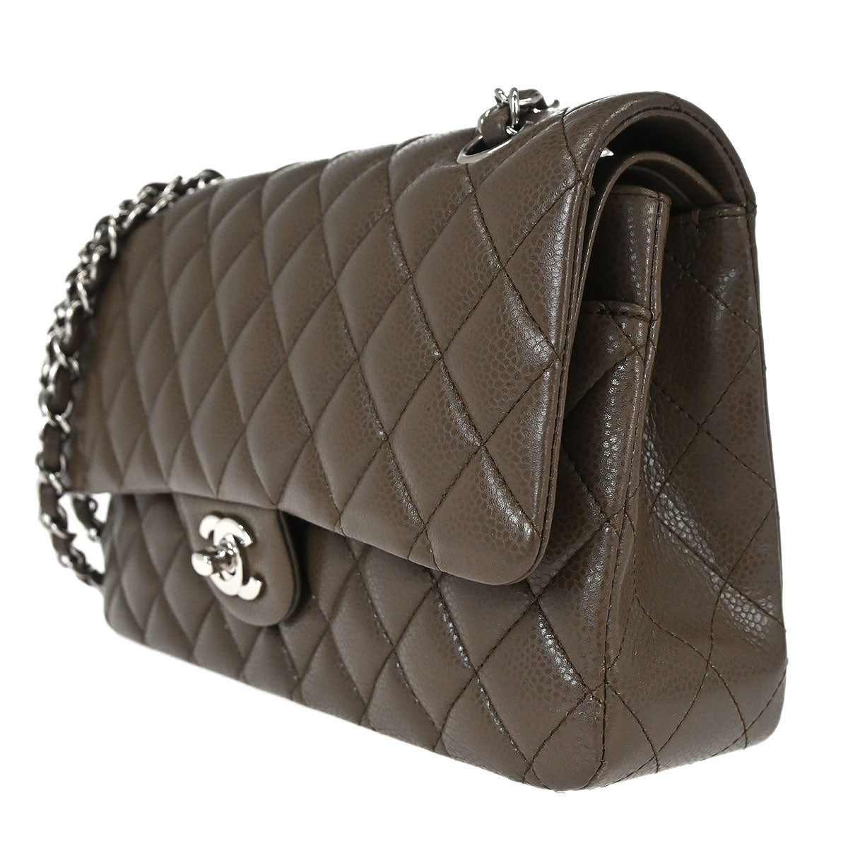 Chanel 2012 Brown Caviar Skin Medium Classic Double Flap Shoulder Bag