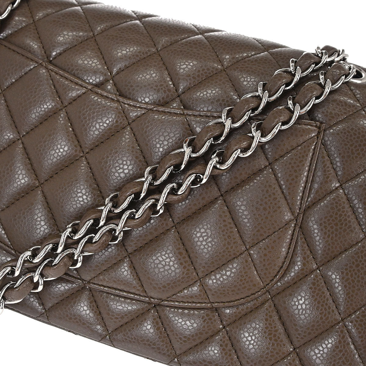 Chanel 2012 Brown Caviar Skin Medium Classic Double Flap Shoulder Bag