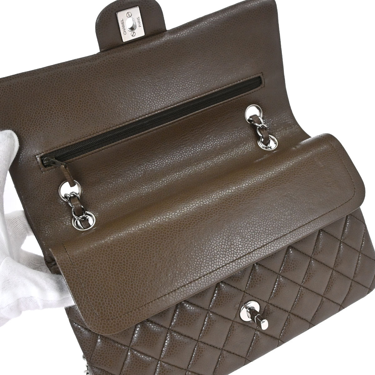 Chanel 2012 Brown Caviar Skin Medium Classic Double Flap Shoulder Bag