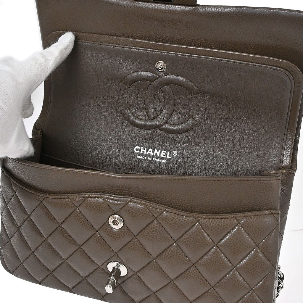 Chanel 2012 Brown Caviar Skin Medium Classic Double Flap Shoulder Bag