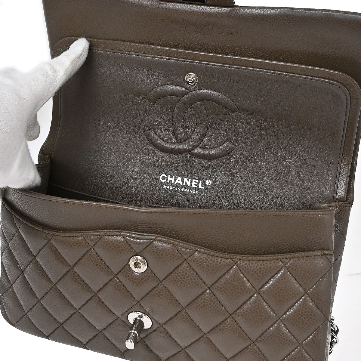 Chanel 2012 Brown Caviar Skin Medium Classic Double Flap Shoulder Bag