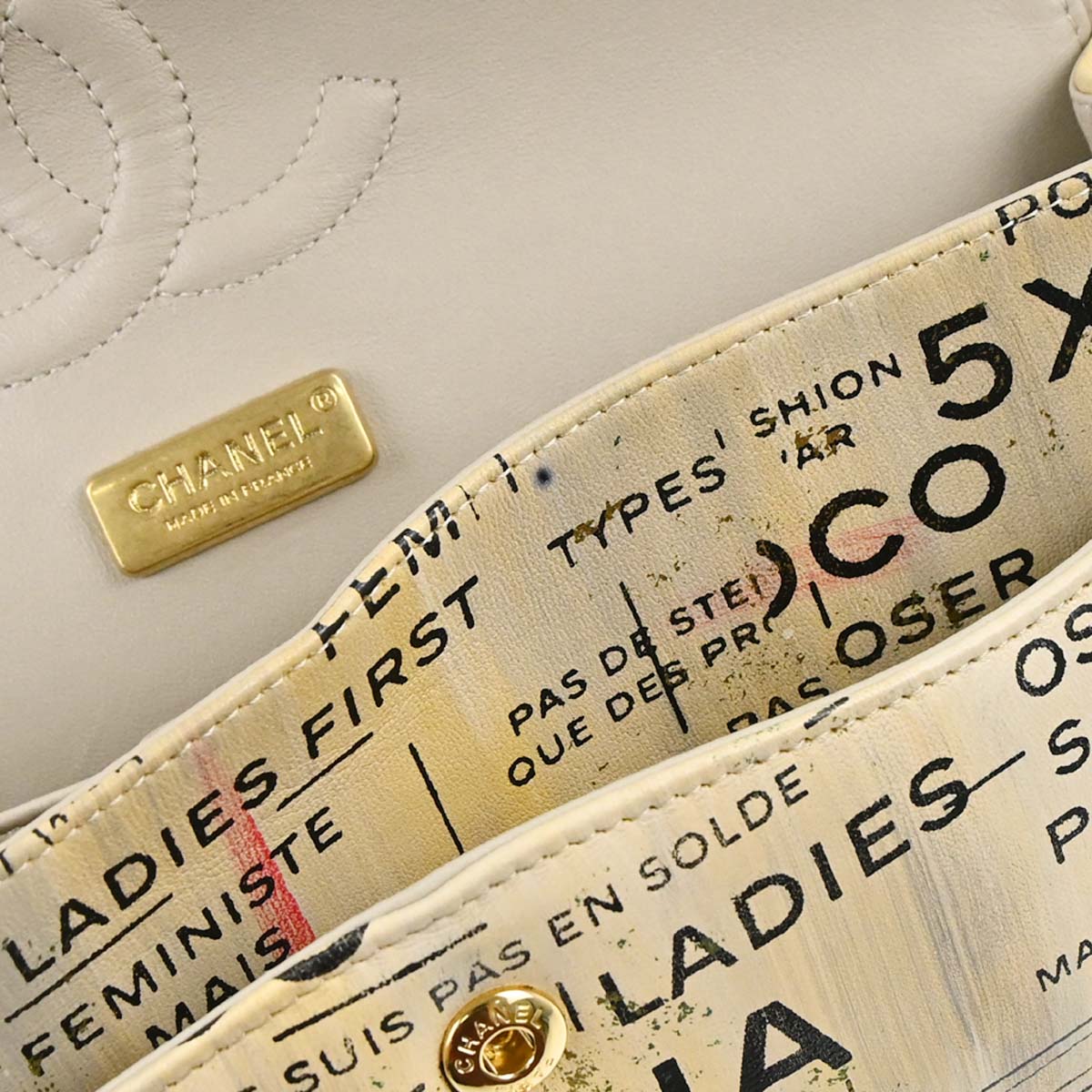 Chanel 2015-2016 Beige Lambskin Limited Newspaper Medium Classic Double Flap Bag