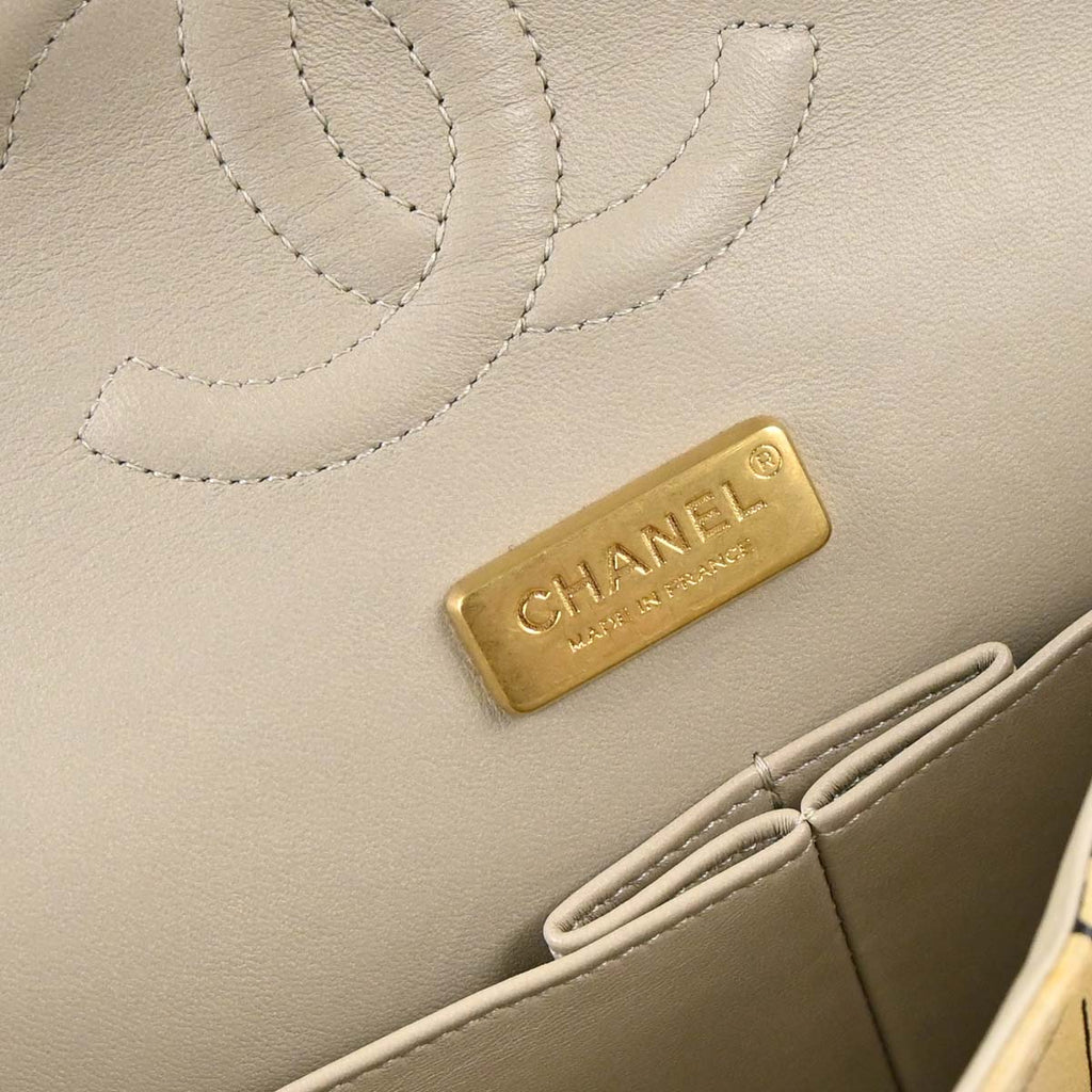 Chanel 2015-2016 Beige Lambskin Limited Newspaper Medium Classic Double Flap Bag