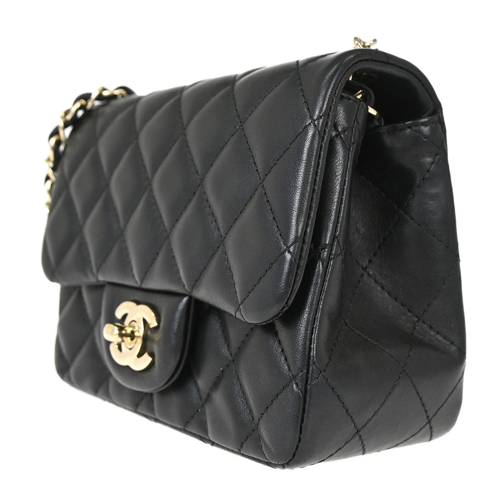 Chanel 2017 Black Lambskin Mini Classic Square Flap Shoulder Bag 17