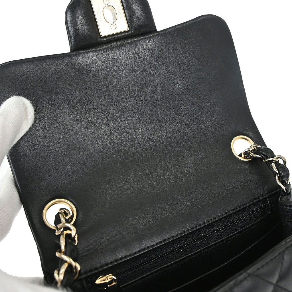Chanel 2017 Black Lambskin Mini Classic Square Flap Shoulder Bag 17