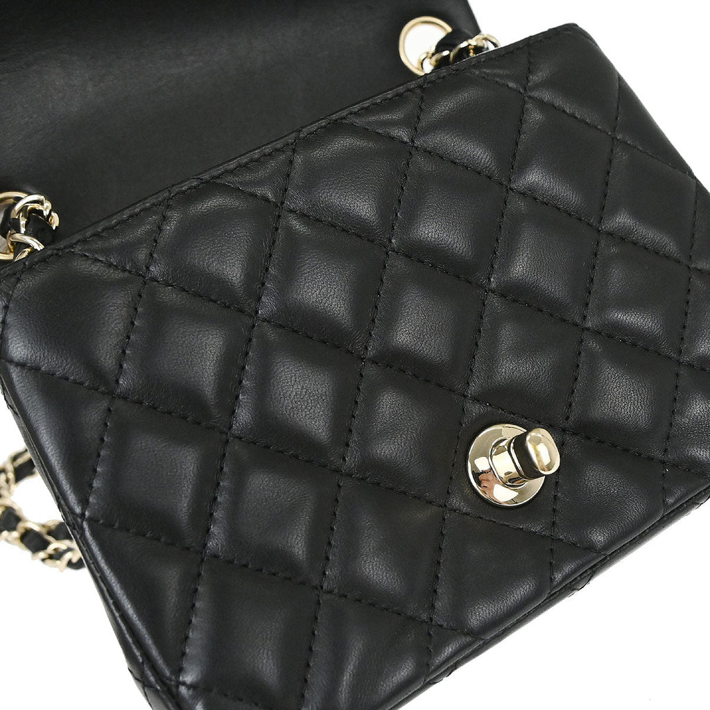 Chanel 2017 Black Lambskin Mini Classic Square Flap Shoulder Bag 17