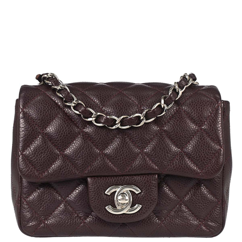 Chanel Brown Caviar Skin Mini Classic Square Flap Shoulder Bag 17
