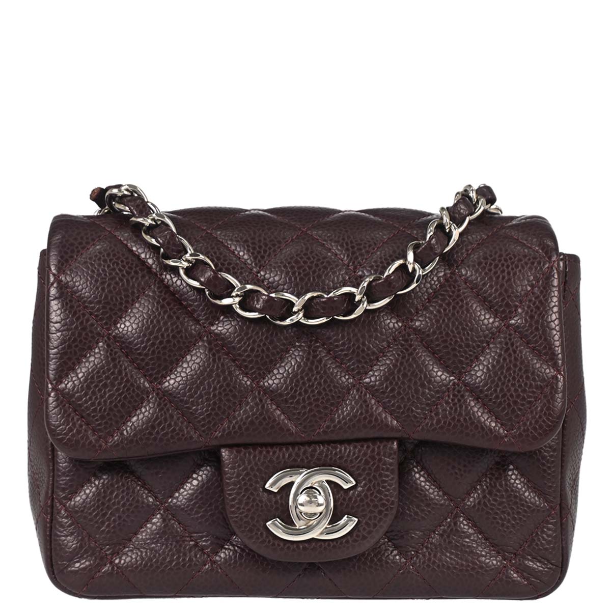 Chanel Brown Caviar Skin Mini Classic Square Flap Shoulder Bag 17