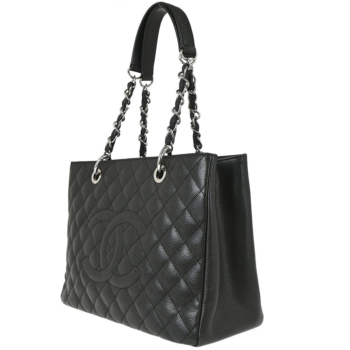 Chanel 2014 Black Caviar Skin Grand Shopping Tote GST Chain Handbag