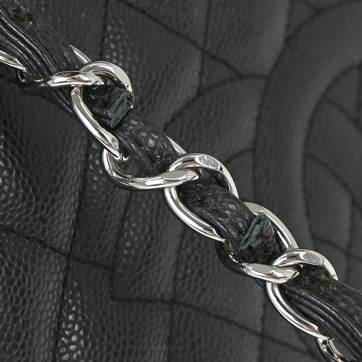 Chanel 2014 Black Caviar Skin Grand Shopping Tote GST Chain Handbag