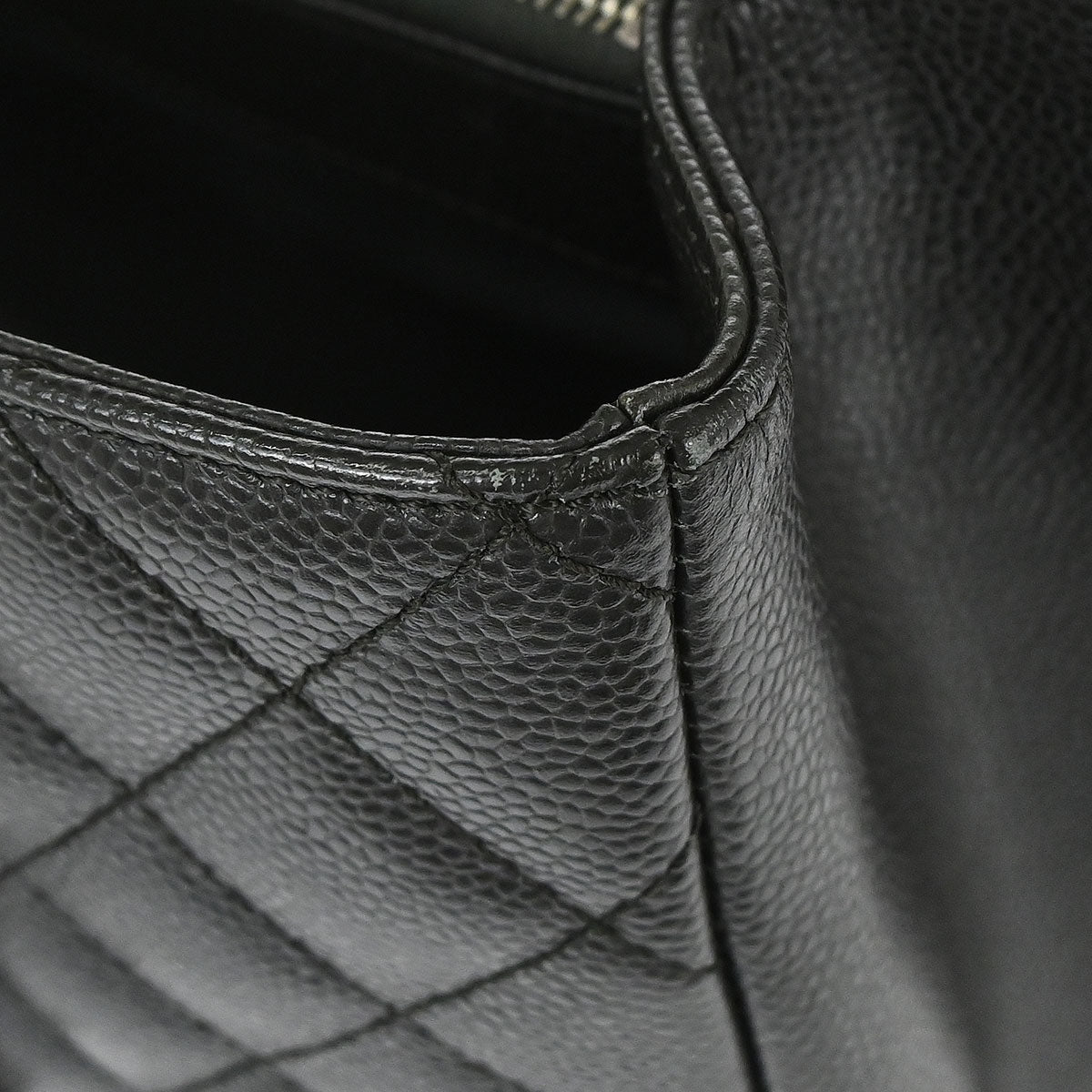 Chanel 2014 Black Caviar Skin Grand Shopping Tote GST Chain Handbag