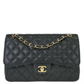 Chanel 2014 Black Caviar Skin Jumbo Classic Double Flap Shoulder Bag