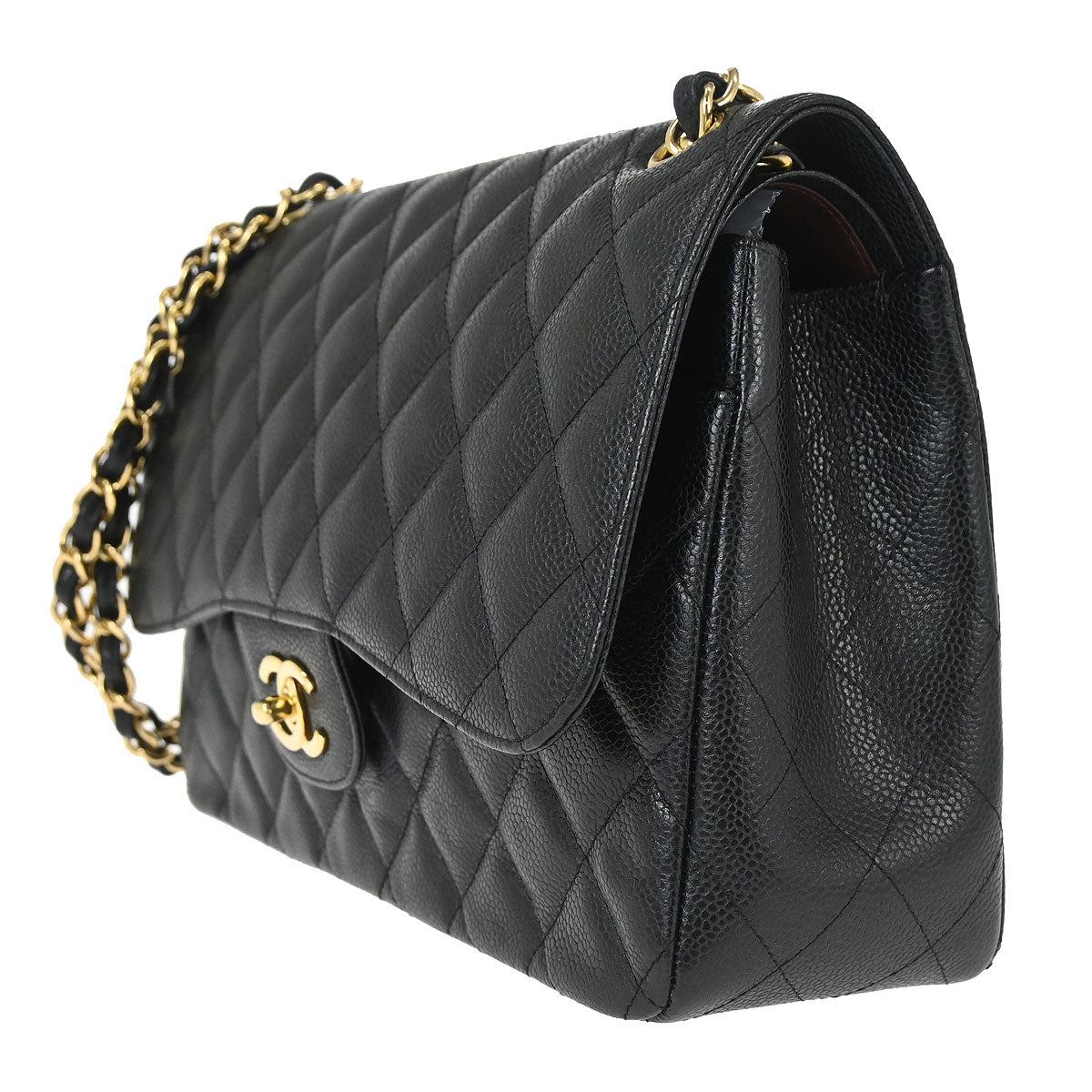 Chanel 2014 Black Caviar Skin Jumbo Classic Double Flap Shoulder Bag