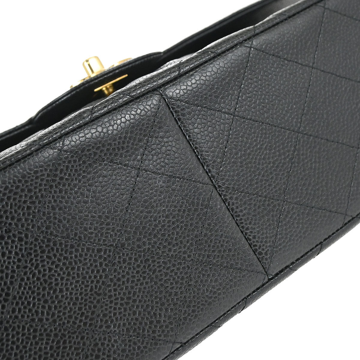 Chanel 2014 Black Caviar Skin Jumbo Classic Double Flap Shoulder Bag