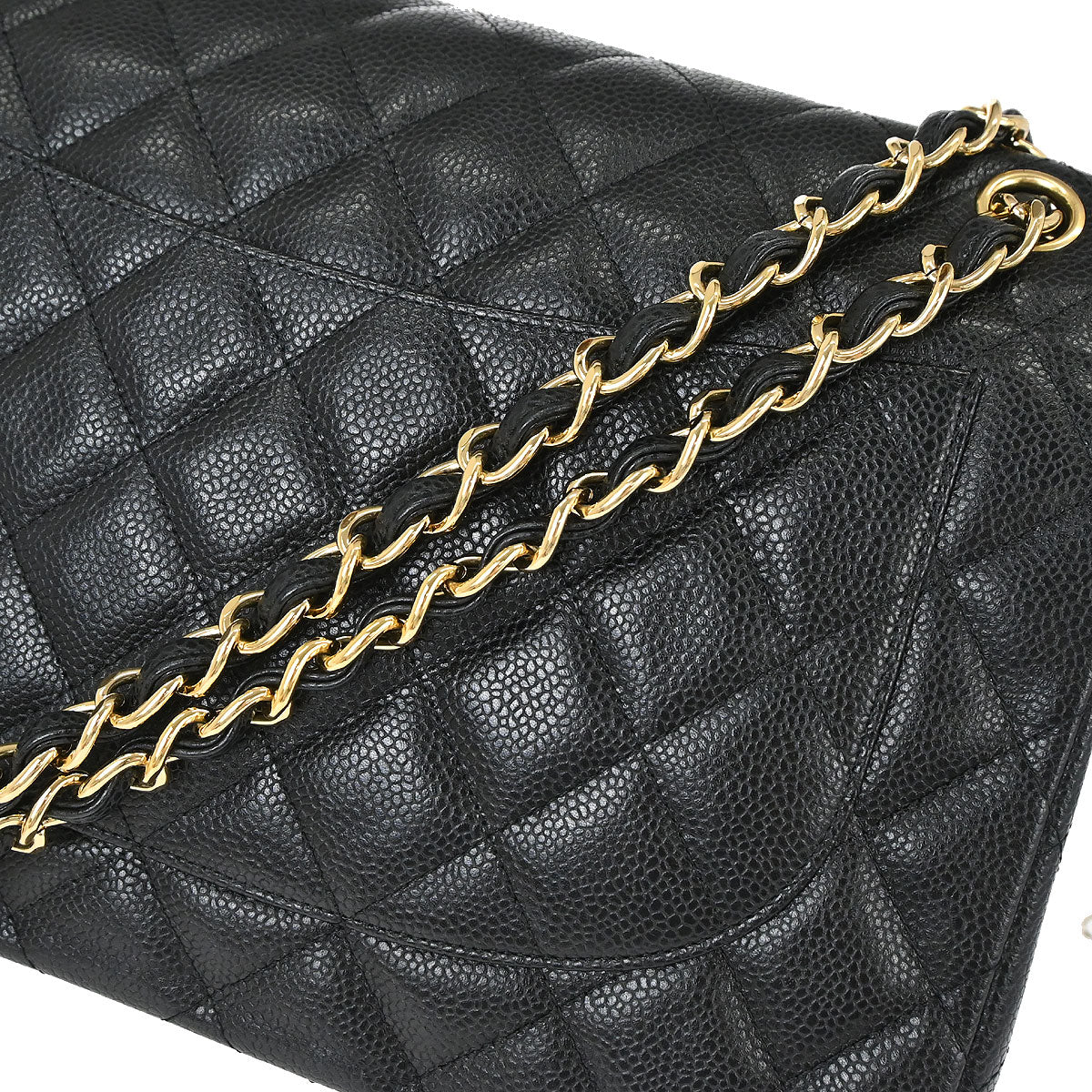 Chanel 2014 Black Caviar Skin Jumbo Classic Double Flap Shoulder Bag