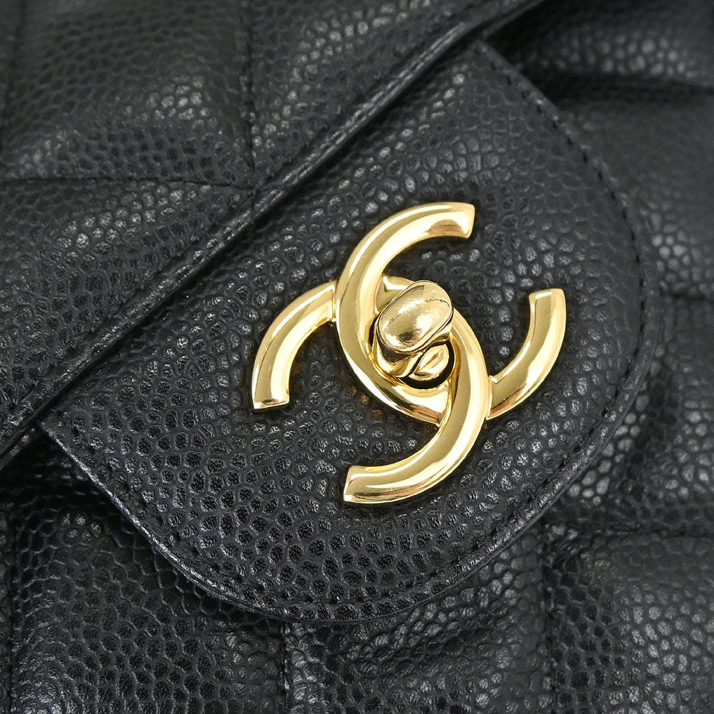 Chanel 2014 Black Caviar Skin Jumbo Classic Double Flap Shoulder Bag