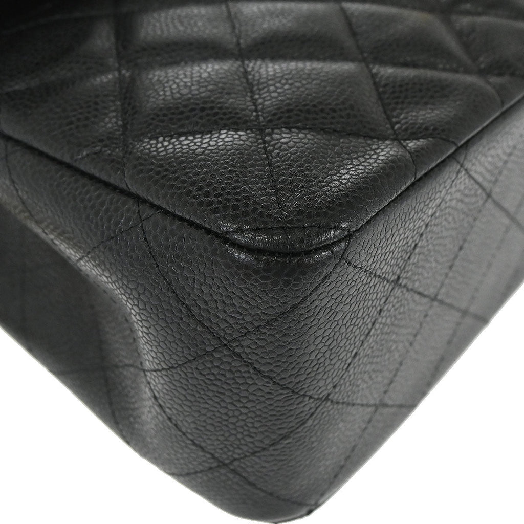 Chanel 2014 Black Caviar Skin Jumbo Classic Double Flap Shoulder Bag
