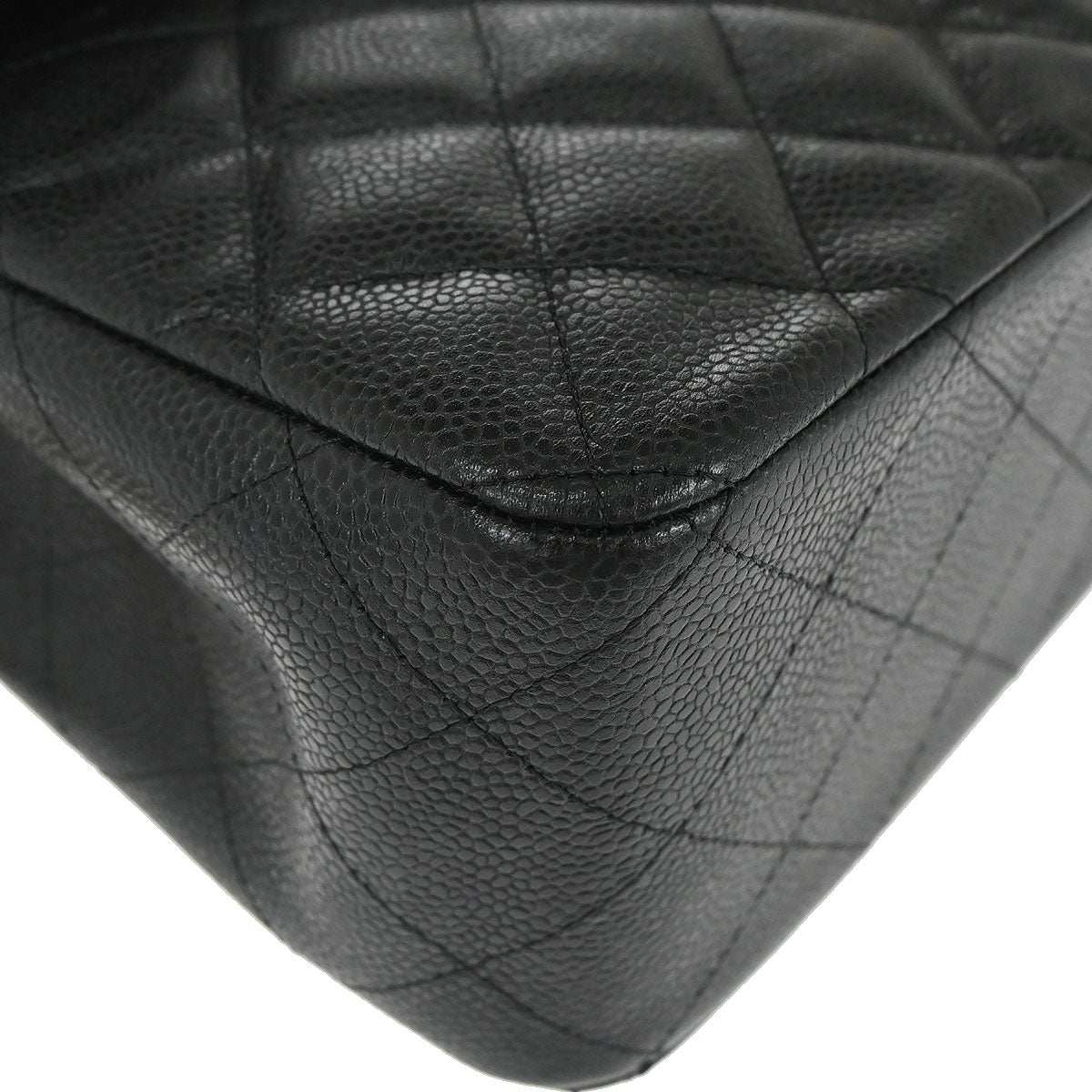 Chanel 2014 Black Caviar Skin Jumbo Classic Double Flap Shoulder Bag