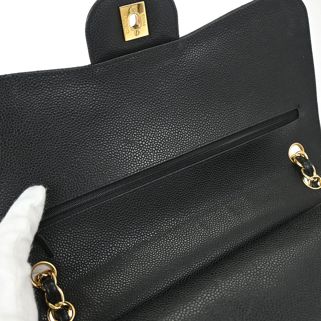 Chanel 2014 Black Caviar Skin Jumbo Classic Double Flap Shoulder Bag