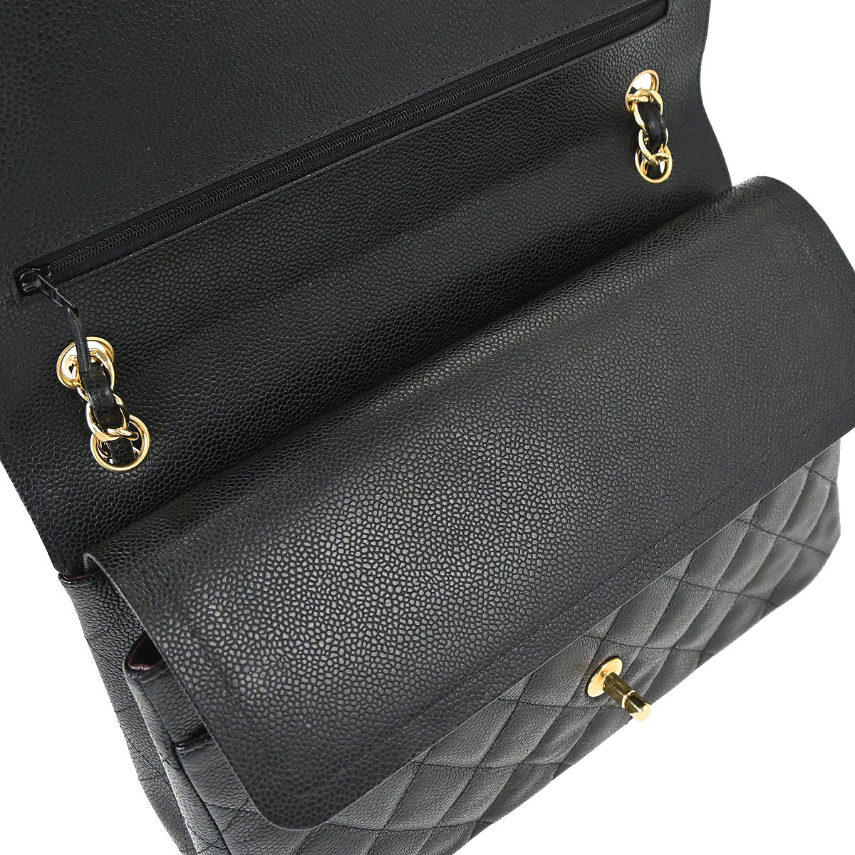 Chanel 2014 Black Caviar Skin Jumbo Classic Double Flap Shoulder Bag