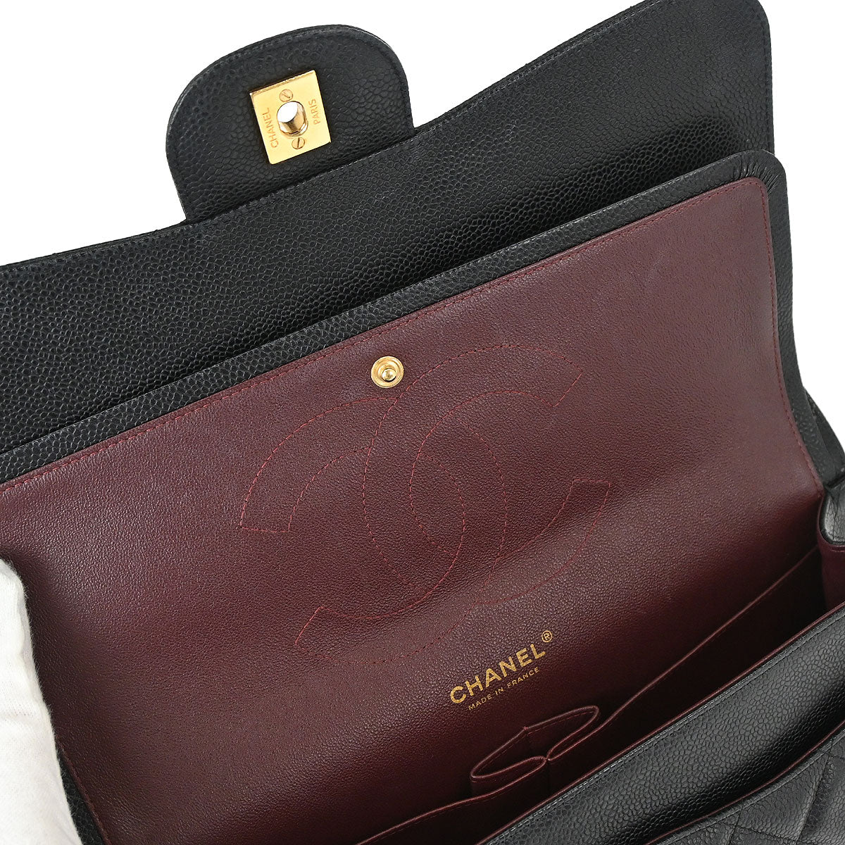 Chanel 2014 Black Caviar Skin Jumbo Classic Double Flap Shoulder Bag