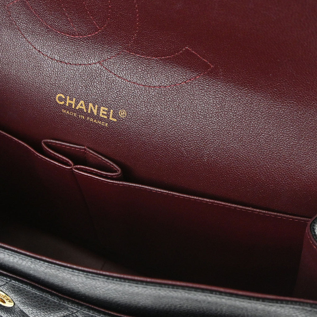 Chanel 2014 Black Caviar Skin Jumbo Classic Double Flap Shoulder Bag